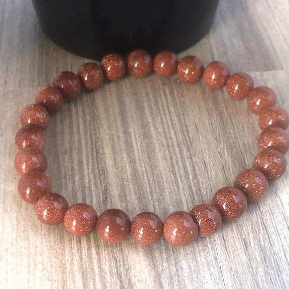 Gold Sandstone Natural Stone Beads Stretchable Bracelet 7" - 8mm Beads Best gift - Picture 2 of 4